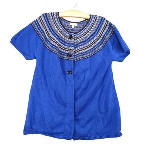 Charter Club Petite Short Sleeve Cardigan Sweater Top Womens Size PL Blue Stripe